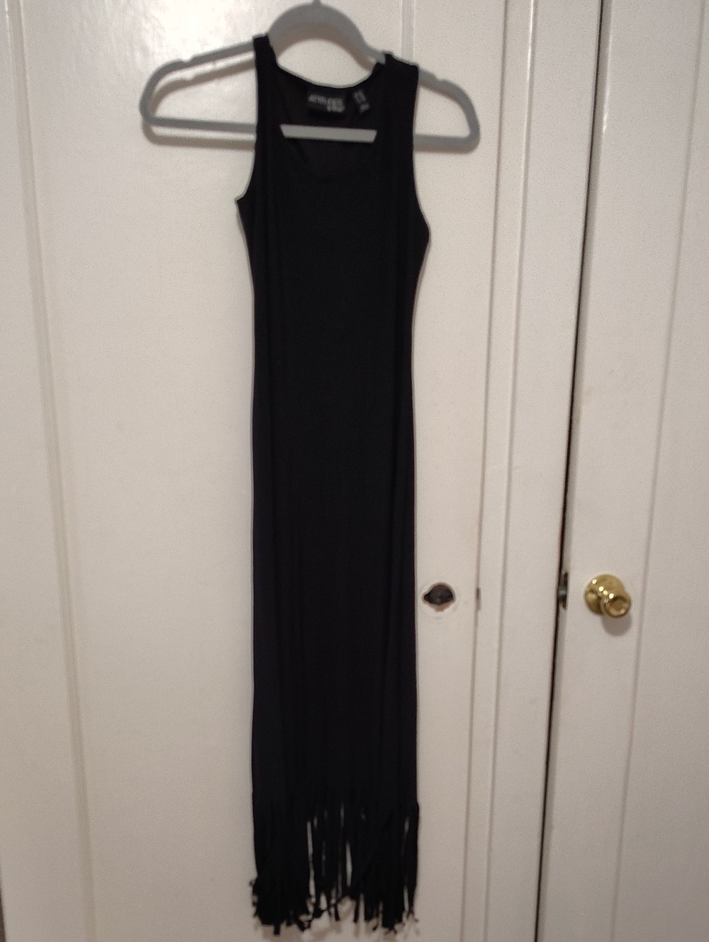 Attitudes by Renee Black Sleeveless Fringe Hem Maxi